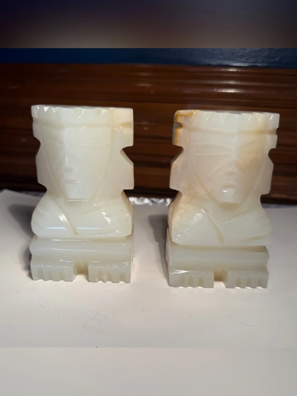 Vintage Tiki Aztec Mayan Sculptural Bookends Carved Onyx Stone Set of 2